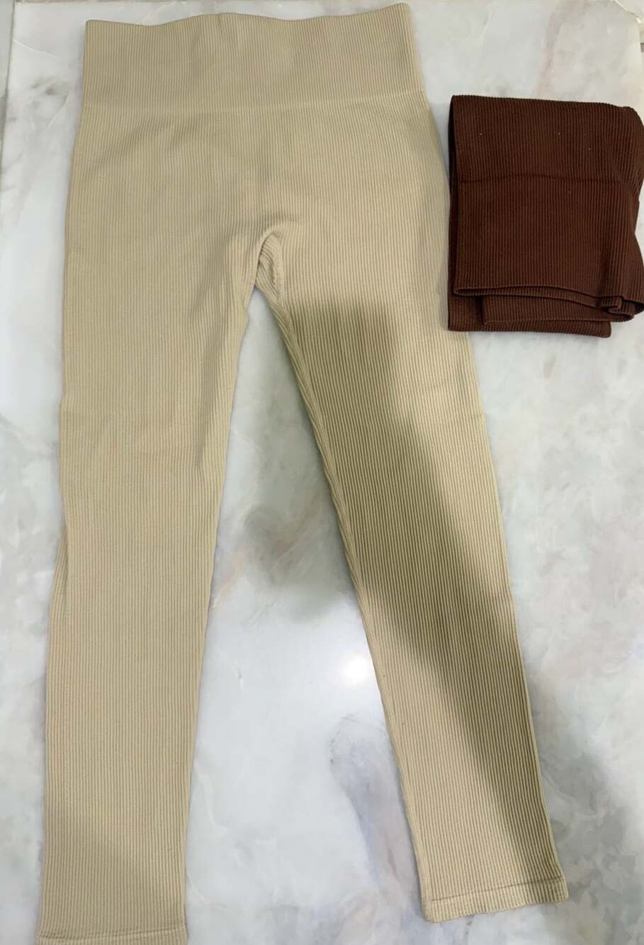 Ribbed Leggings Size L Beige Brown